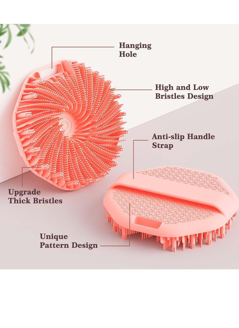 ManmiHealth 2 PCS Silicone Body Scrubber Shower Brush, Upgrade Super-Exfoliating Shower Scrubber with Non-Slip Hand Strap, Silicone Body Buffer for Use in Shower (Black+Pink)