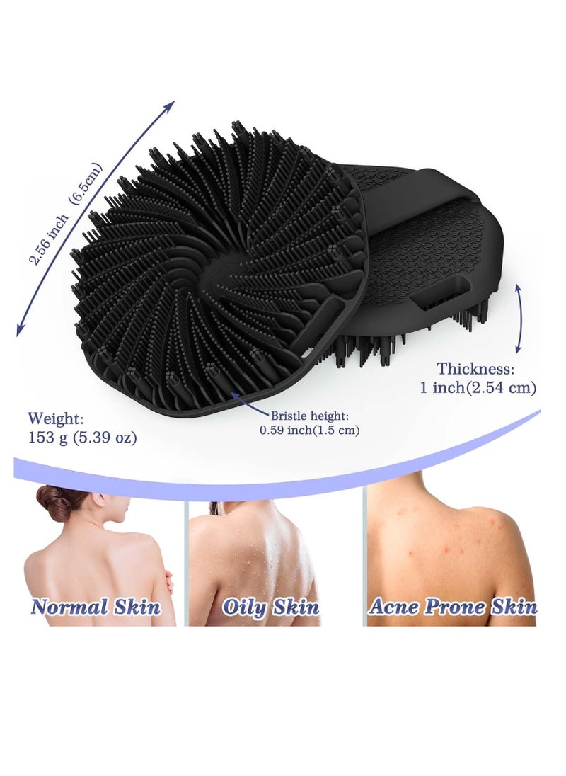 ManmiHealth 2 PCS Silicone Body Scrubber Shower Brush, Upgrade Super-Exfoliating Shower Scrubber with Non-Slip Hand Strap, Silicone Body Buffer for Use in Shower (Black+Pink)