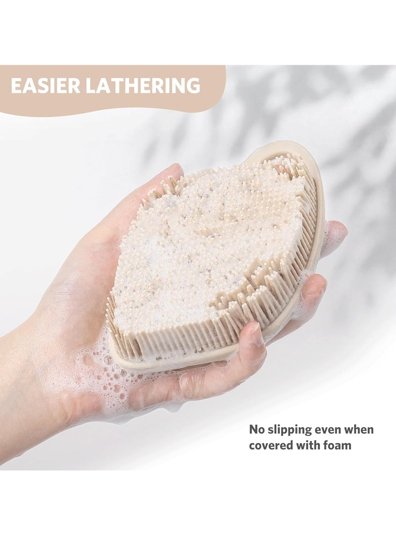 Sndyi Silicone Body Scrubber, Gentle Exfoliating Body Scrubber for Sensitive Skin, Leaf Shaped Shower Scrubber for Body with Lathering Bristles, Silicone Loofah Body Brush for Showering, Oatmeal