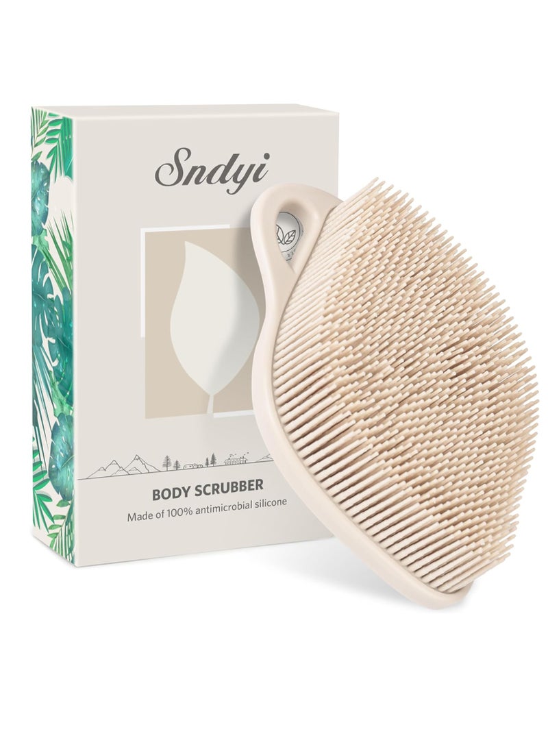 Sndyi Silicone Body Scrubber, Gentle Exfoliating Body Scrubber for Sensitive Skin, Leaf Shaped Shower Scrubber for Body with Lathering Bristles, Silicone Loofah Body Brush for Showering, Oatmeal