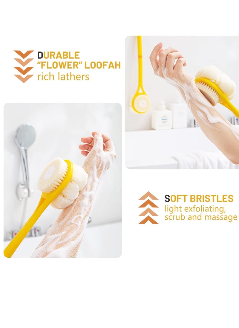 Shower Body Brush,Soft Bristles and Beautiful Pumpkin Loofah 14” Long Handle Back Scrubber Bath Mesh Sponge for Skin Exfoliating Bath,Massage Bristles Suitable for Wet or Dry,Men and Women (Grey)