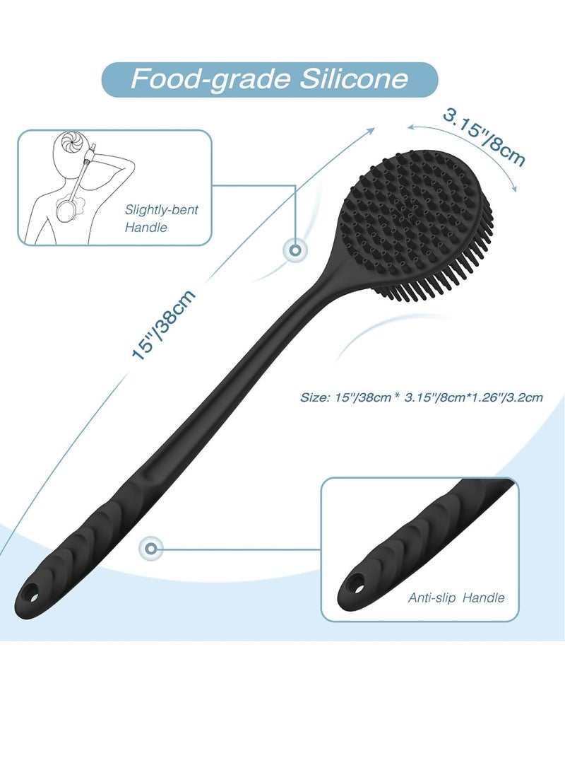 Manmihealth Silicone Back Scrubber (Thick Bristles) & Bath Glove & Face Brush Set(3PCS), Super-Exfoliating & Lathering Body Scrubber, Shower Brush, Face Scrubber Combination, with a Free Hook.(Black)