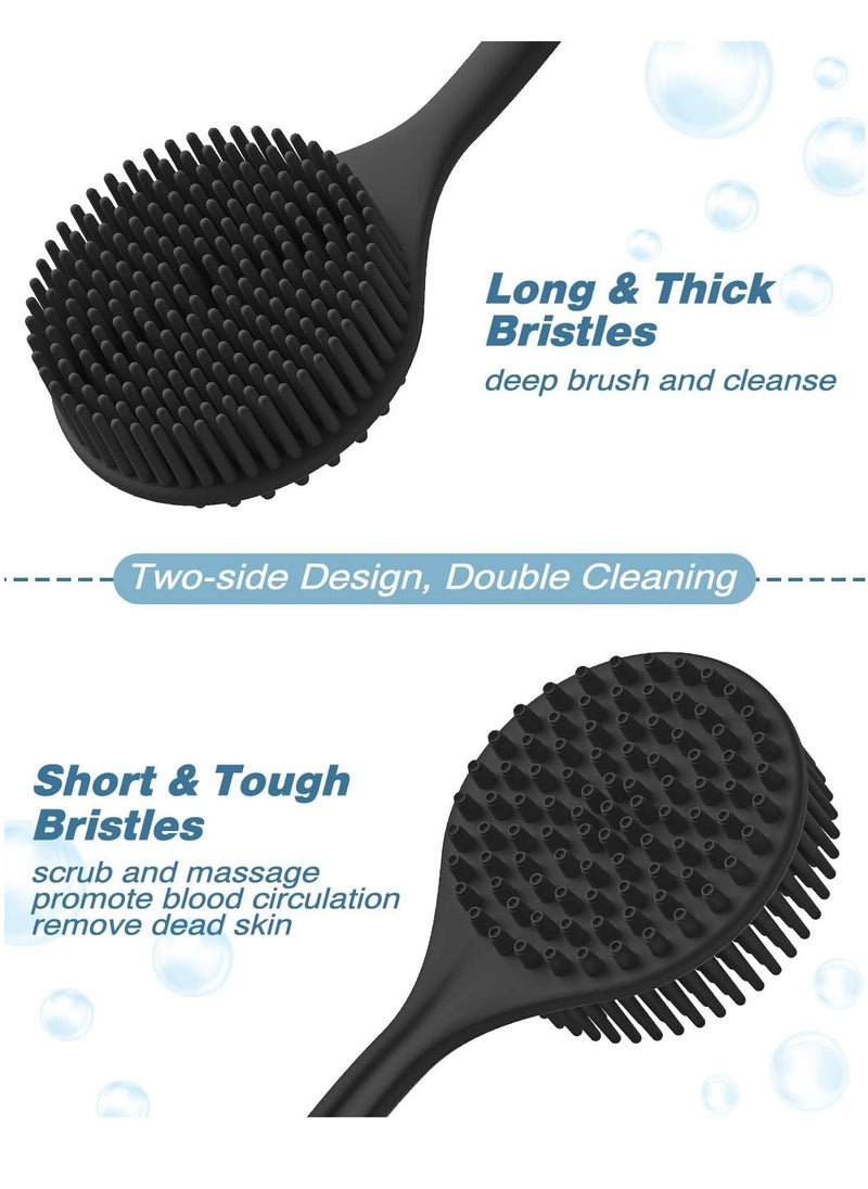 Manmihealth Silicone Back Scrubber (Thick Bristles) & Bath Glove & Face Brush Set(3PCS), Super-Exfoliating & Lathering Body Scrubber, Shower Brush, Face Scrubber Combination, with a Free Hook.(Black)