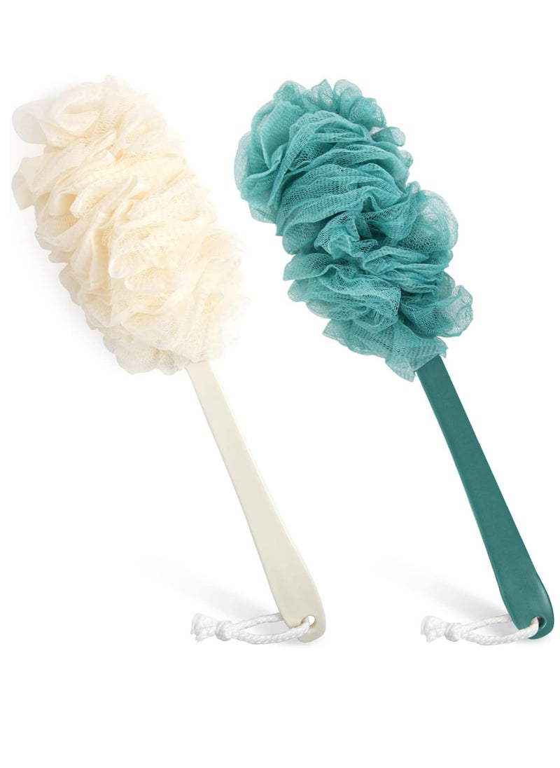 2Pack Back Scrubber for Shower，PIPUHA Loofah Sponge Shower Brush Using Body Exfoliating with Long Handle, Loofah on a Stick for Men Women, Bathing Accessories for Body Brushes (Blue and White)