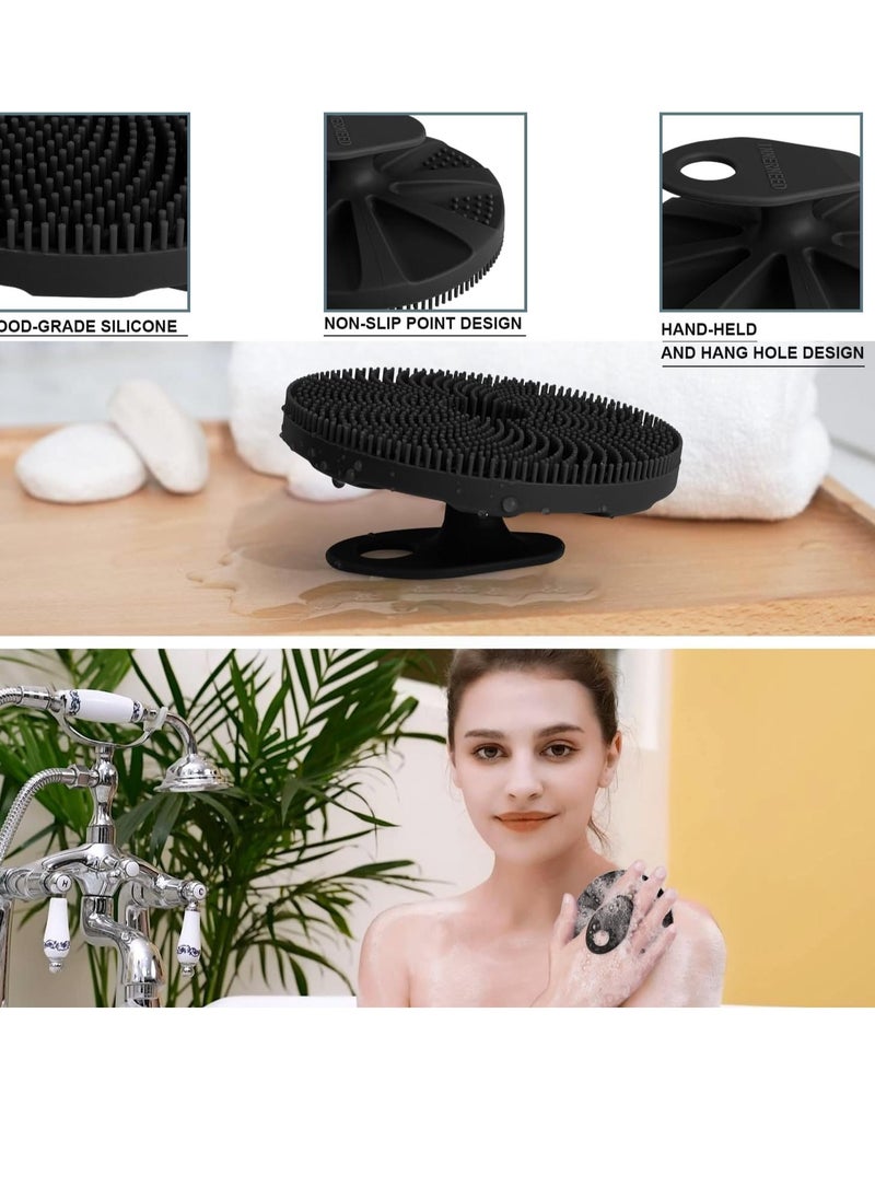 INNERNEED Food-Grade Silicone Body Scrubber Exfoliating & Massaging Shower Brush, More Hygienic Bathing Tool, for All Skin Types, Lathers Well, Longer Service Life (Black)