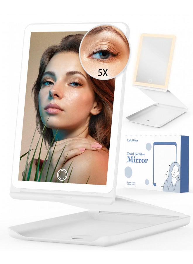 Jack & Rose Travel Makeup Mirror with Magnification, Travel Mirror with Light, Adjustable Height and Angle, Portable Folding Mirror