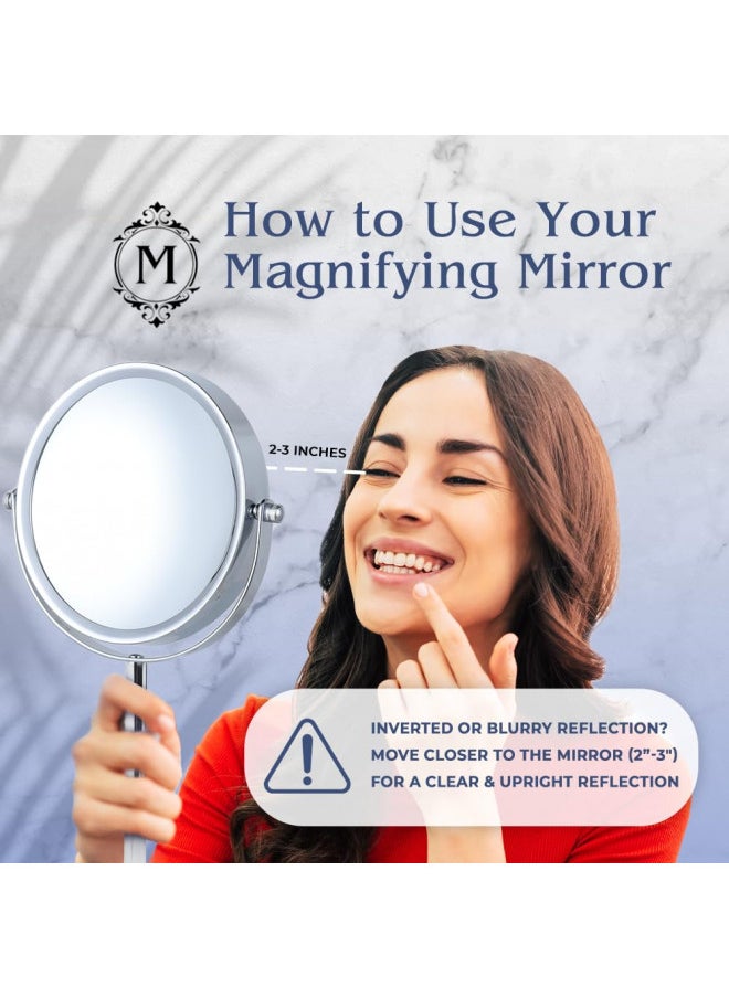 MIRRORVANA 10X Magnifying Makeup Mirror on Round Stand for Tabletop, Bedroom Vanity Desk and Bathroom Counter - Free Standing Double Sided 10X/1X Magnification Mirror - 7