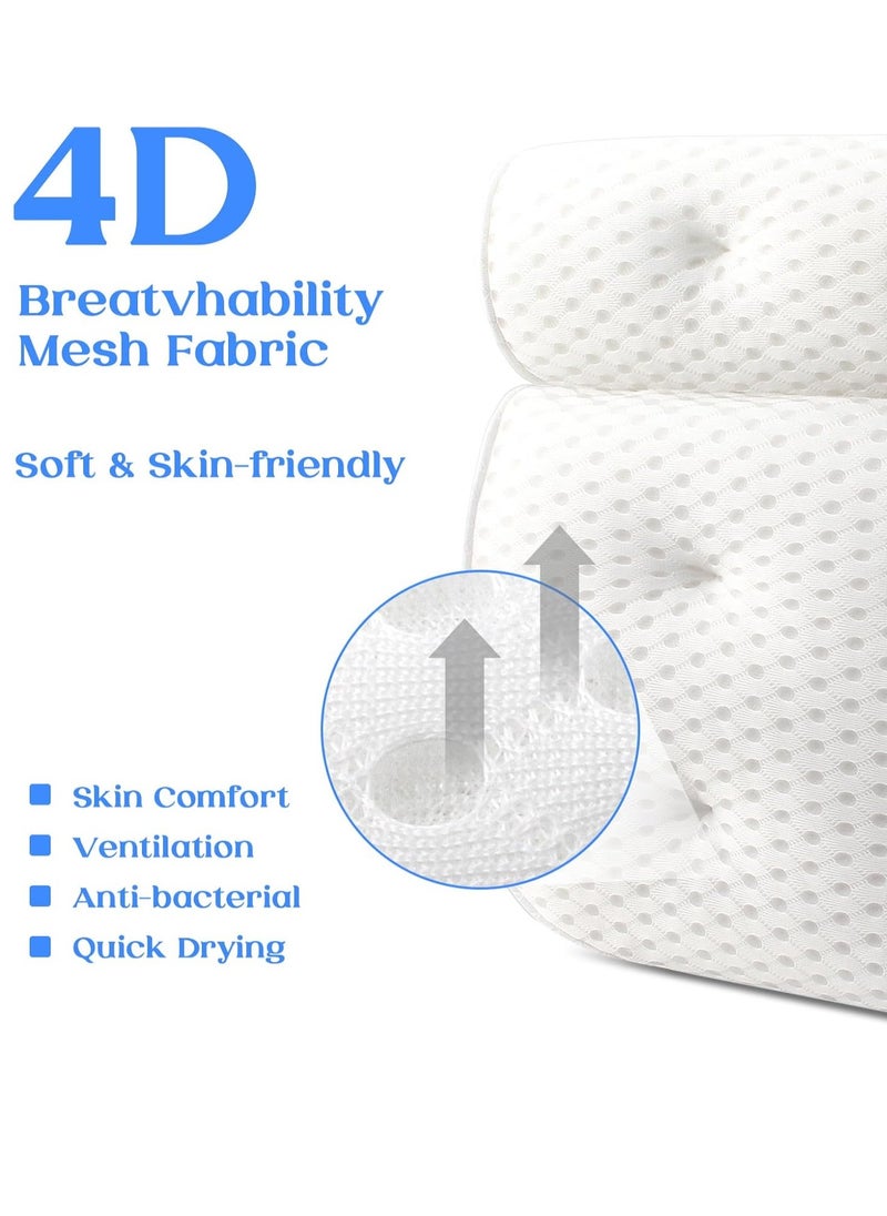 Bath Pillow, Bathtub Pillow with Anti-Slip Suction Cups, 4D Mesh Soft Spa Bath Tub Pillow Headrest, Bath Pillows for Tub with Neck and Back Support Fits Bathtub Spa Tub Jacuzzi, Fathers Day Dad Gifts