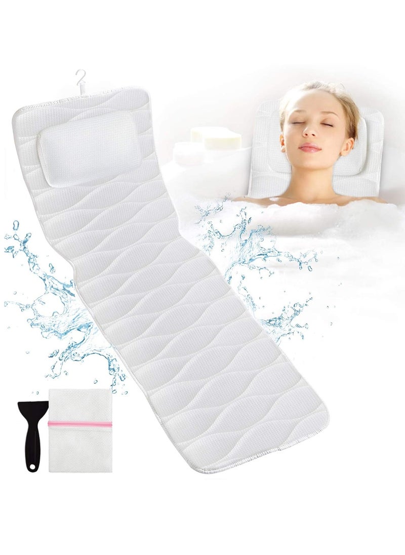 Full Body Bath Pillow, Bath Pillows for tub with Mesh Washing Bag & 21 Non-Slip Suction Cups, Spa Bathtub Pillow for Head Neck Shoulder and Back Support - 5D Air Mesh & Quick Drying