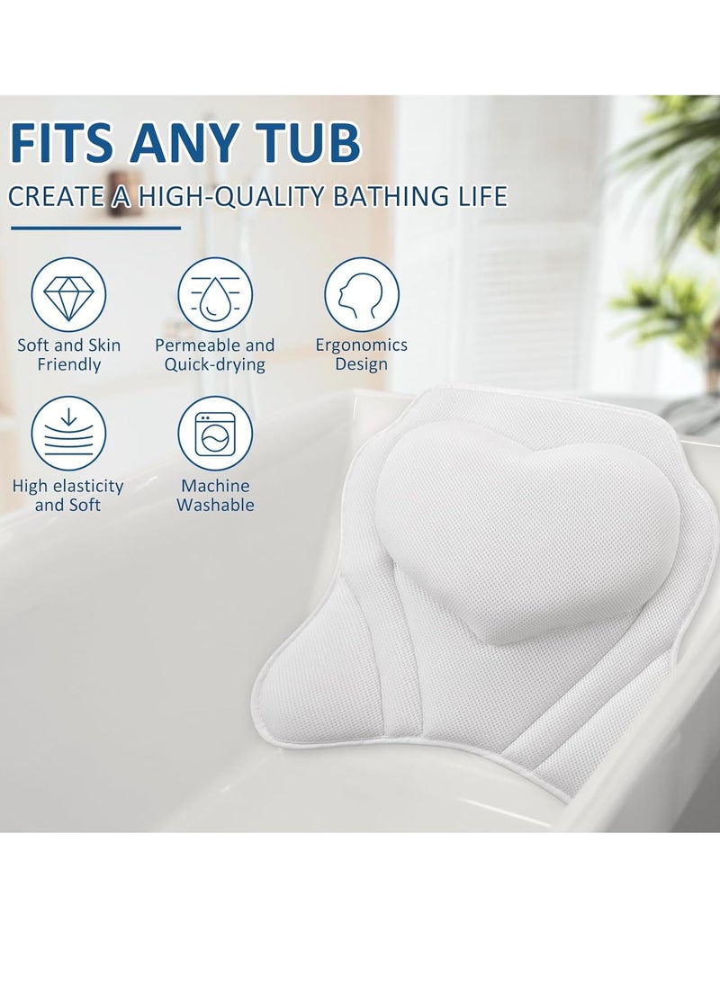 LuxStep Bath Pillow-Bathtub Pillow with Air Mesh Fabric & 6 Non-Slip Suction Cups, Bath Pillows for Tub Head, Neck and Back Support, Bath Accessories Spa Gifts, White