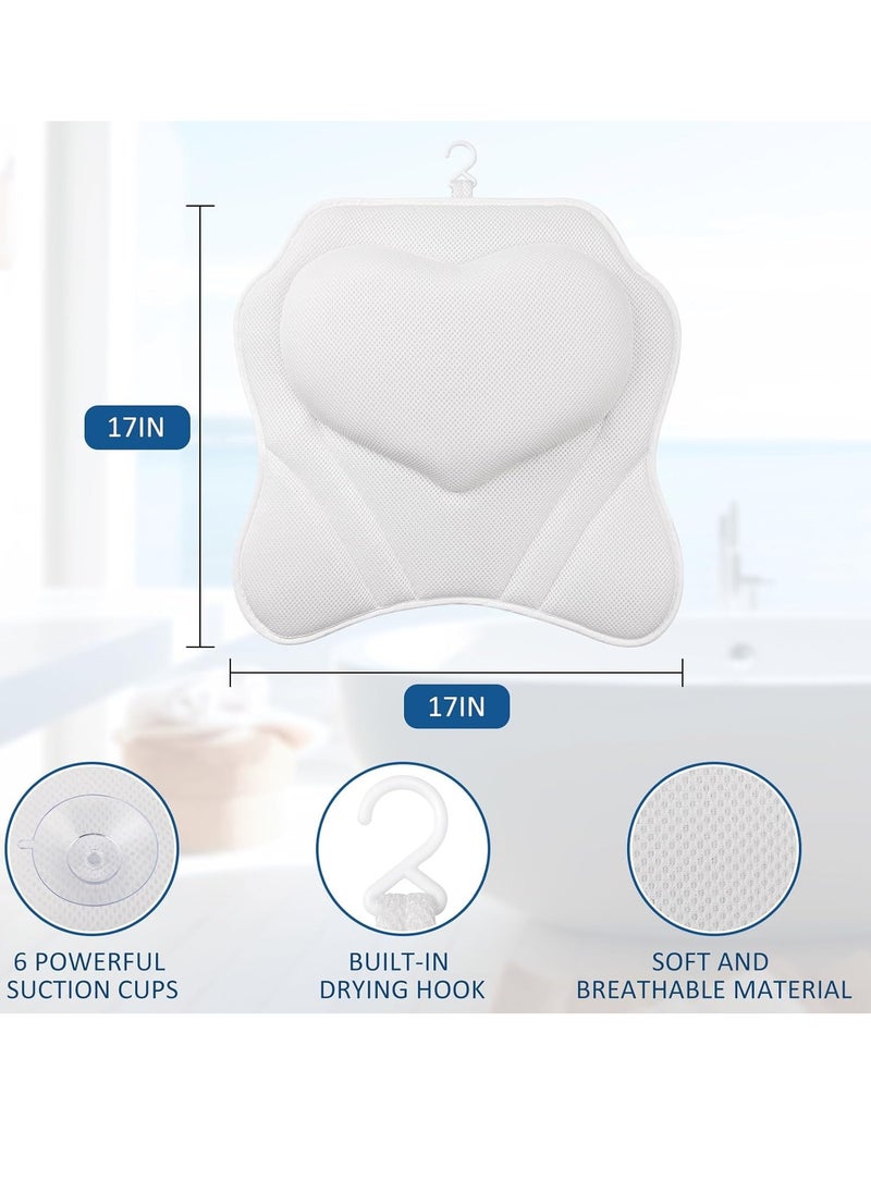 LuxStep Bath Pillow-Bathtub Pillow with Air Mesh Fabric & 6 Non-Slip Suction Cups, Bath Pillows for Tub Head, Neck and Back Support, Bath Accessories Spa Gifts, White