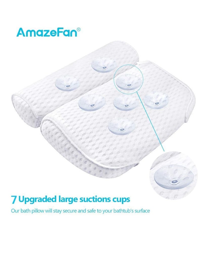 AmazeFan Bath Pillow, Bathtub Spa Pillow with 4D Air Mesh Technology and 7 Suction Cups, Helps Support Head, Back, Shoulder and Neck, Fits All Bathtub, Hot Tub and Home Spa [US. Patent Design]