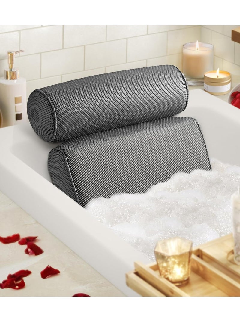 LuxStep Bath Pillow Bathtub Pillow with 6 Non-Slip Suction Cups,14.6x12.6 Inch, Extra Thick and Soft Air Mesh Pillow for Bath - Fits All Bathtub, Grey