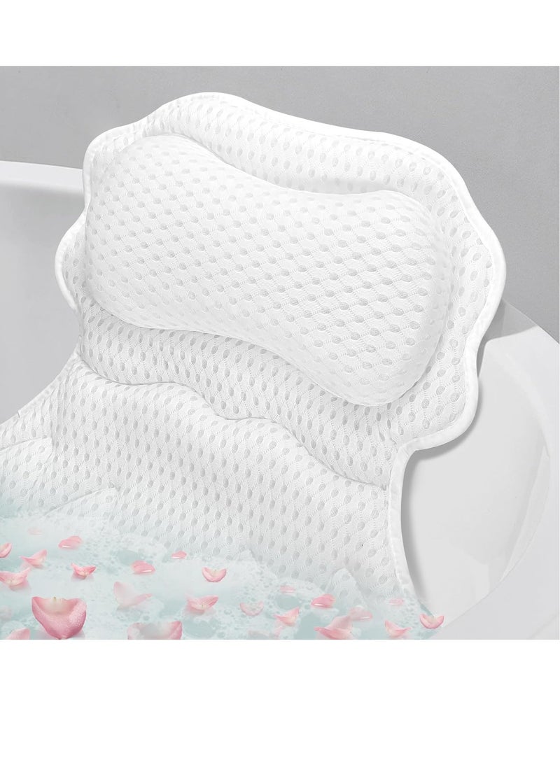 SetSail Bath Pillow, Relaxing Bath Pillows for Tub Neck and Back Support Soft 4D Breathable Air Mesh Ergonomic Bathtub Pillow with 6 Strong Suction Cups and Hook Luxury Bathroom Accessories,White