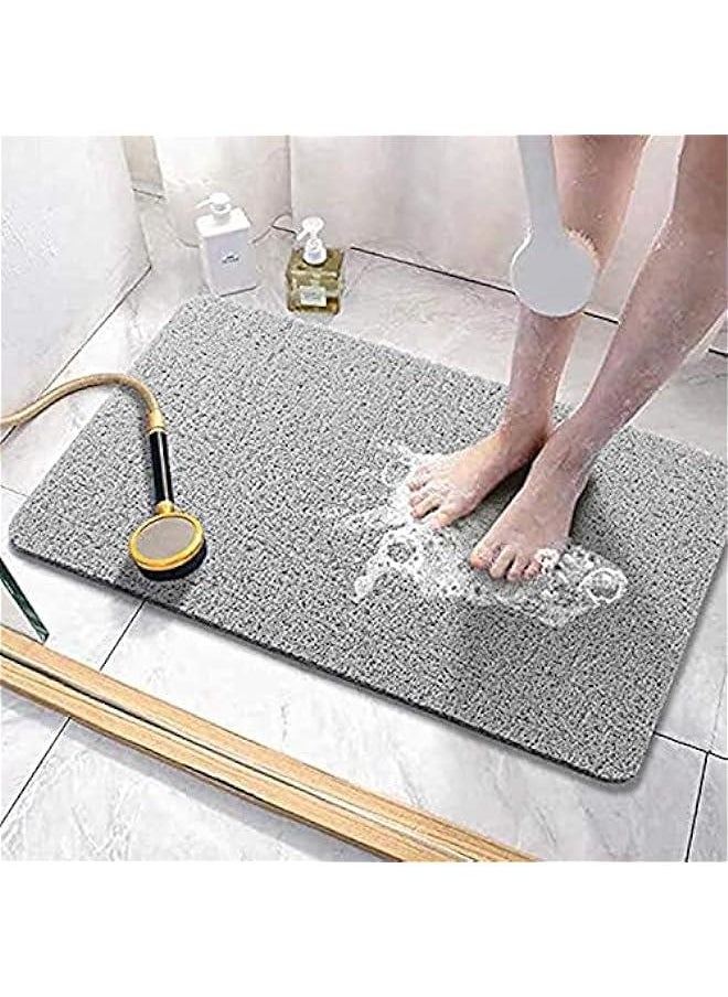 Non-Slip Soft Textured Bath Mat, 24x16 Inches, Phthalate-Free, Quick-Drying PVC Loofah Tub Mat with Drain for Shower, Grey Color.