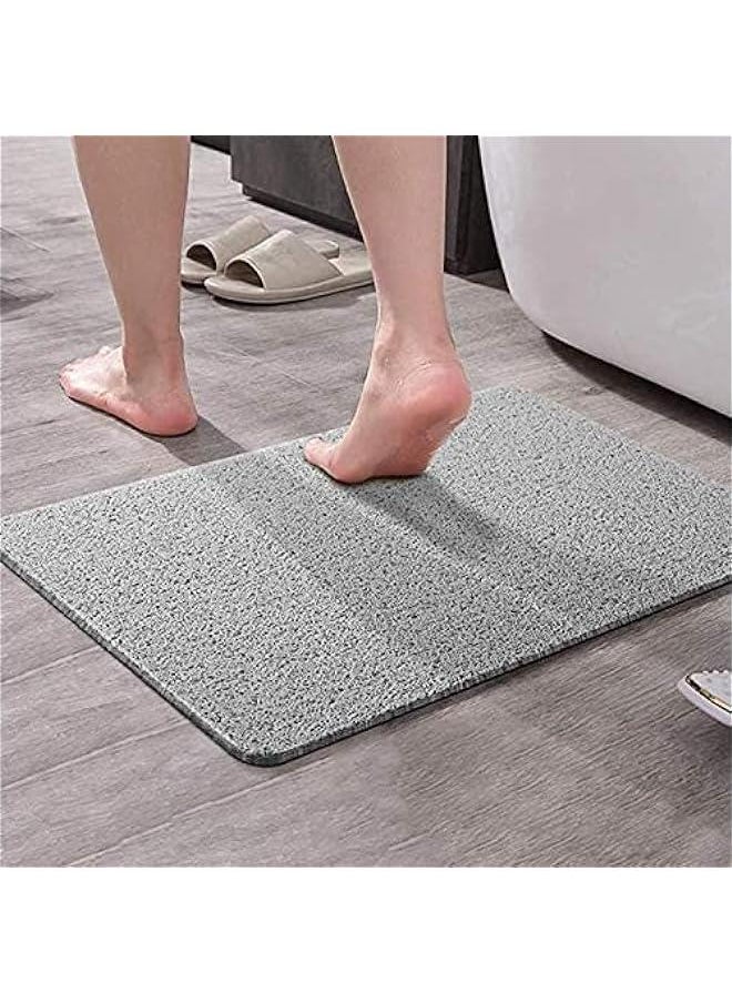 Non-Slip Soft Textured Bath Mat, 24x16 Inches, Phthalate-Free, Quick-Drying PVC Loofah Tub Mat with Drain for Shower, Grey Color.