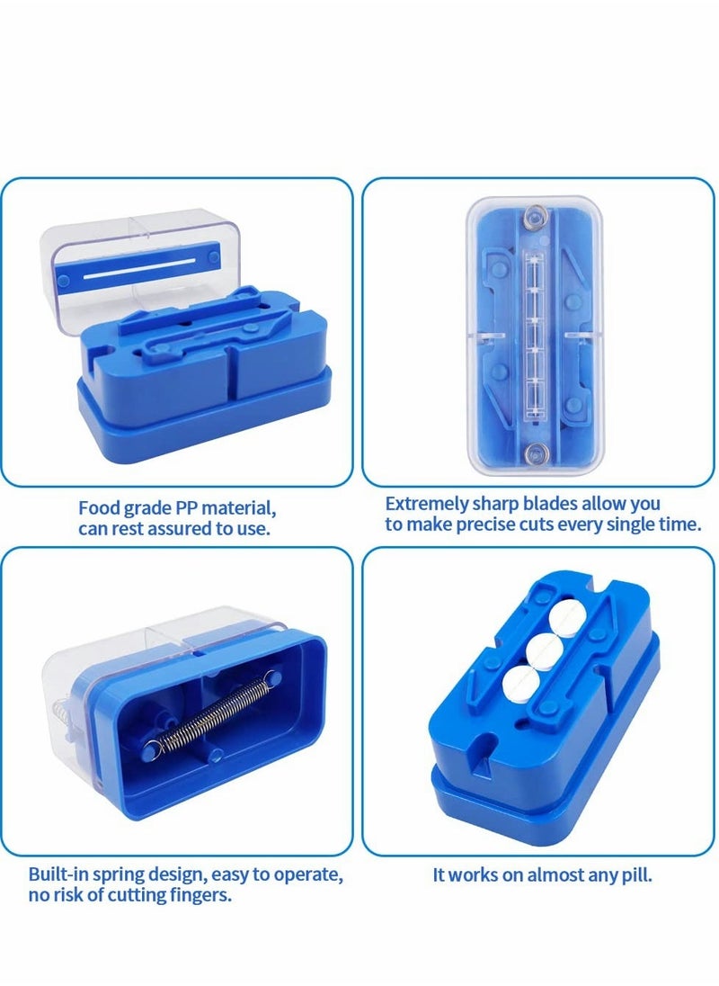 Small Pill Cutter, Splitter Cutter for or Large Pills, Cuts Vitamins Tablets, Portable Pretty Crusher Purse Pocket (Pill Blue)