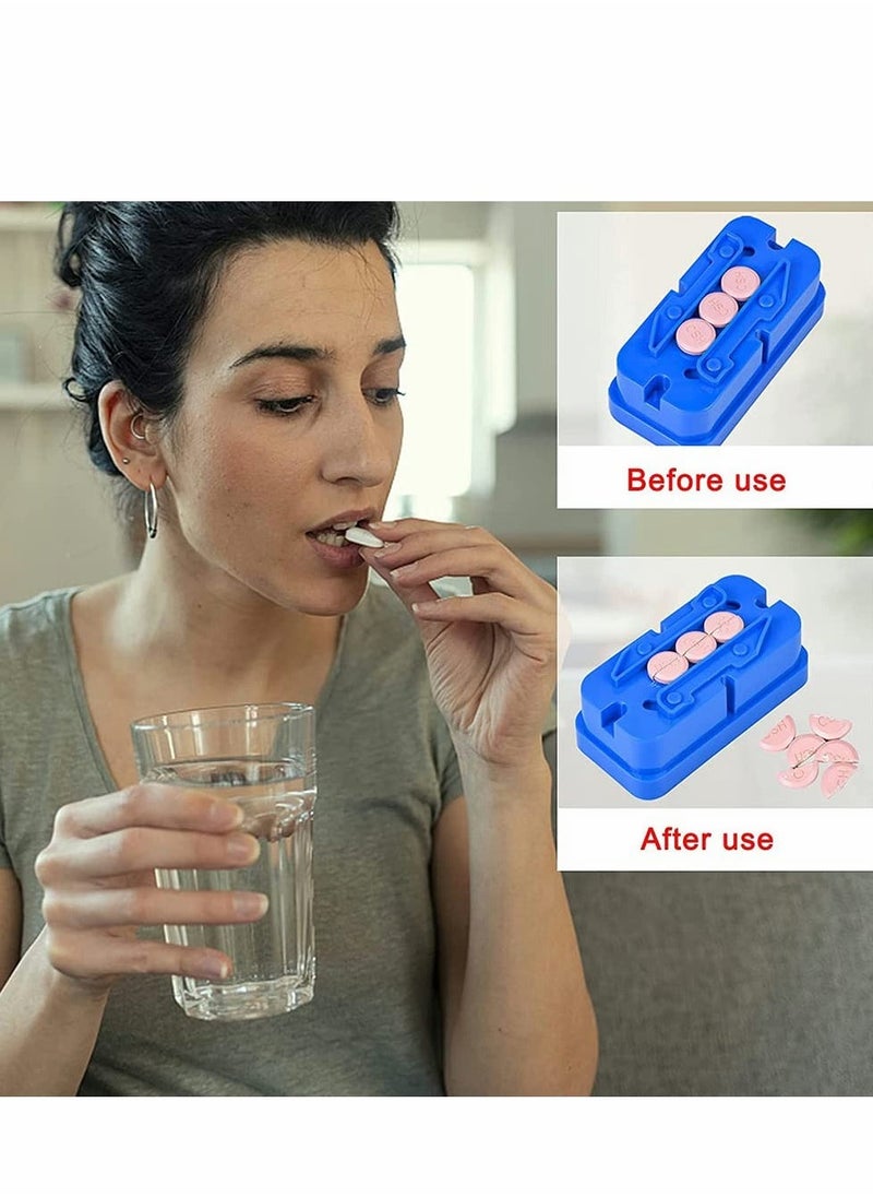 Small Pill Cutter, Splitter Cutter for or Large Pills, Cuts Vitamins Tablets, Portable Pretty Crusher Purse Pocket (Pill Blue)