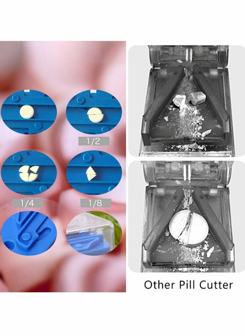 Small Pill Cutter, Splitter Cutter for or Large Pills, Cuts Vitamins Tablets, Portable Pretty Crusher Purse Pocket (Pill Blue)