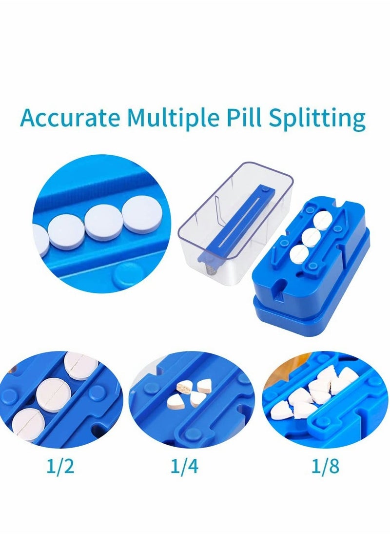 Small Pill Cutter, Splitter Cutter for or Large Pills, Cuts Vitamins Tablets, Portable Pretty Crusher Purse Pocket (Pill Blue)