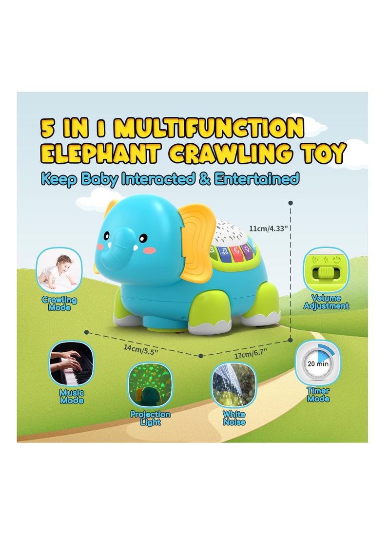 Crawling Musical Elephant Toys for 0-12 Months, Baby Toys 6 Months Plus, Toddler Sound Toys with Projector Light, Learning Gifs Toys for Boys Girls 1 Year Old