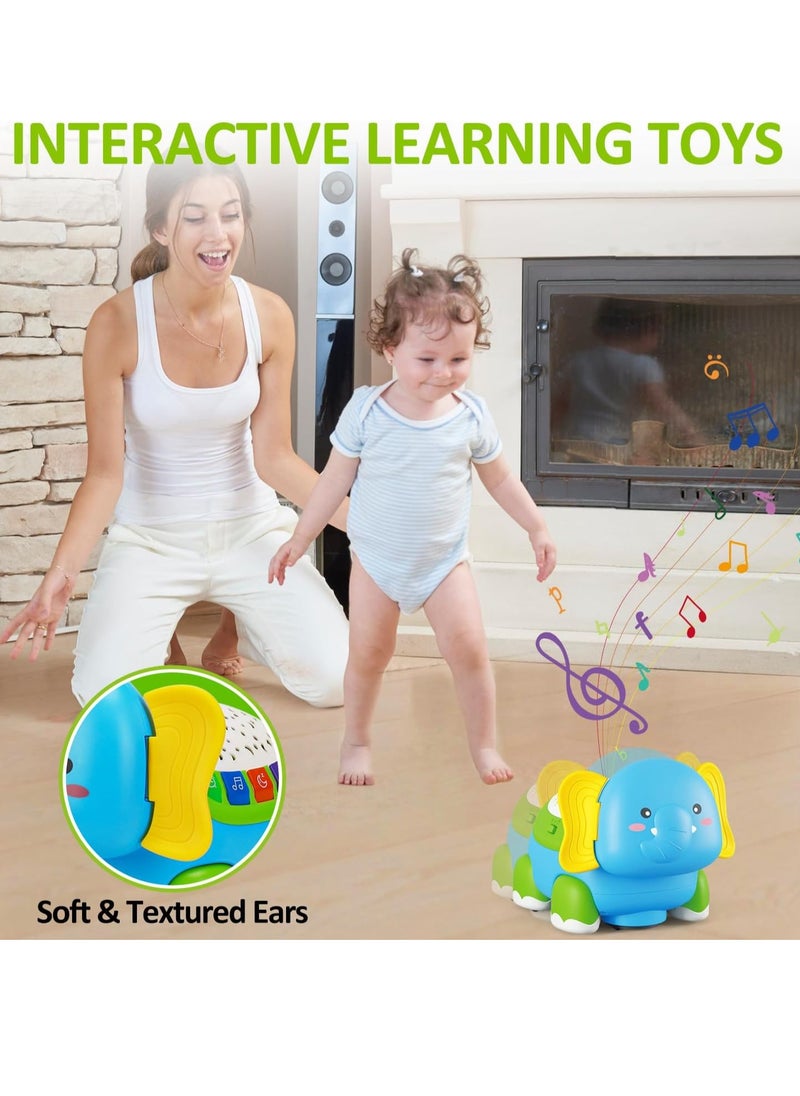 Baby Crawling Elephant Toys, Developmental Musical Toys with Light & Sound Projector, Montessori Tummy Time Toy for Boys ＆ Girls Gift