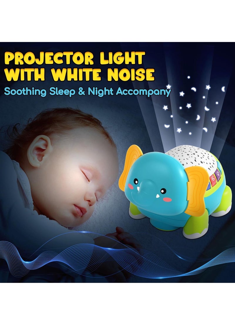 Baby Crawling Elephant Toys, Developmental Musical Toys with Light & Sound Projector, Montessori Tummy Time Toy for Boys ＆ Girls Gift