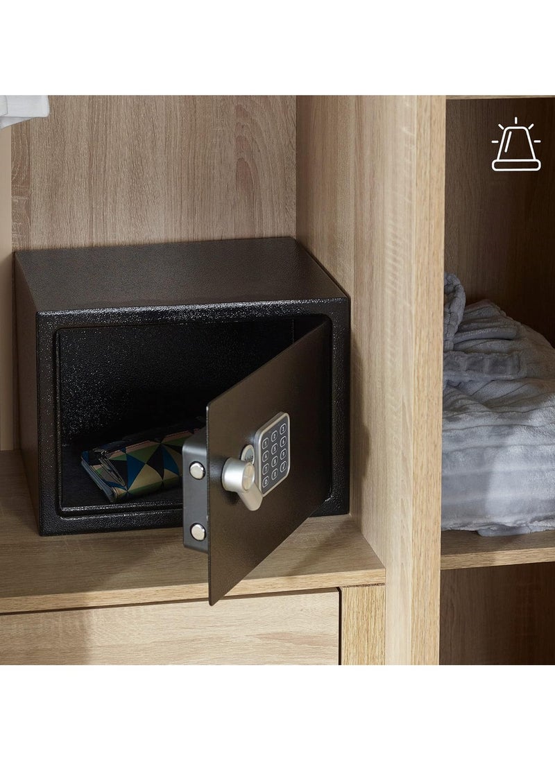 Yale YEC/200/DB1 Small Alarmed Value Safe, 130 db built in Alarm, Steel Construction, Steel Locking Bolts, Emergency Overide Key, Wall and Floor Fixings, Black, 8.6 Litre Capacity
