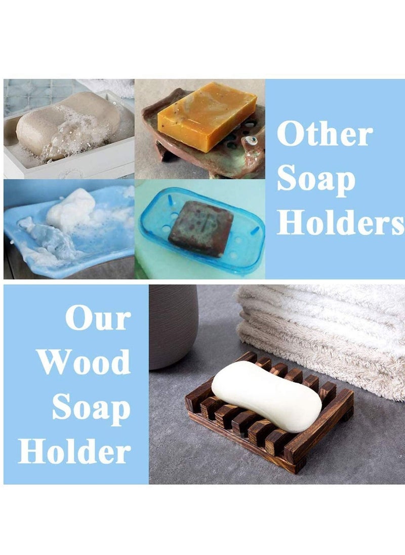 Soap Dishes for Bathroom Shower Holder Dish Tray Kitchen Home Bath Accessories Hand Craft Natural Wood Case Sponges Scrubber (2 Pack)