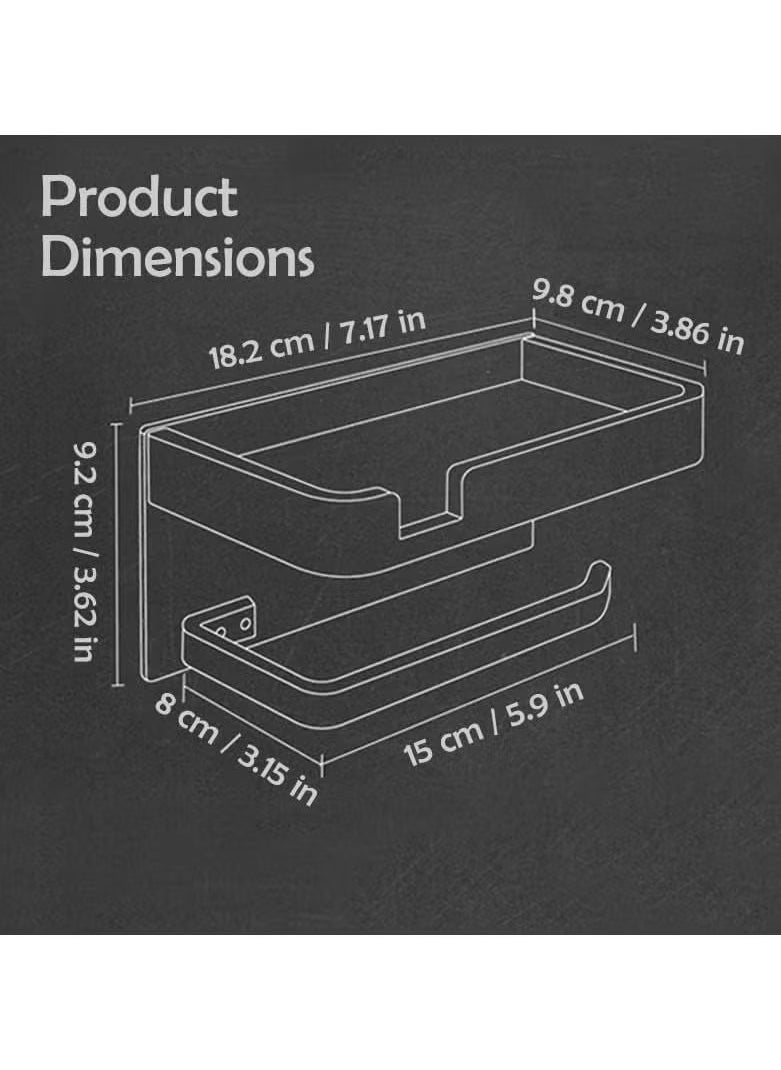 Toilet Paper Holder with Shelf Adhesive Wall Mounted No Drill Aluminium Alloy Stainless and Rustproof Dispenser Bathroom Organizer Storage Rack Matte Black Gold