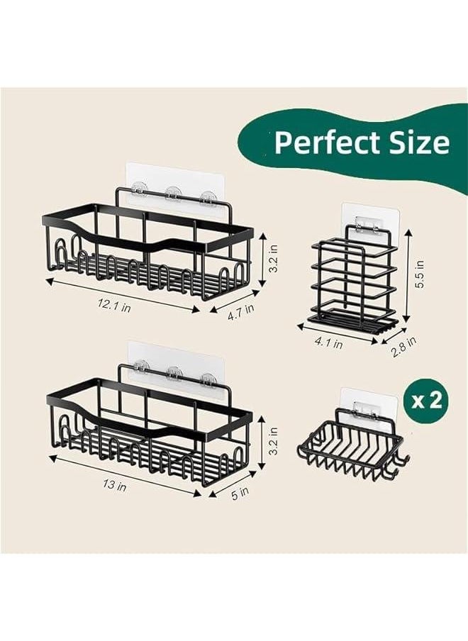 Shower Caddy Shelf [5-Pack], Strong Adhesive Shower Organizer Shelf No Drilling,Rustproof Wall-Mounted Shower Shelves With Soap Dish & Toothbrush Holder for Kitchen, Dorm,Bathroom Storage