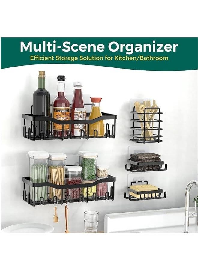 Shower Caddy Shelf [5-Pack], Strong Adhesive Shower Organizer Shelf No Drilling,Rustproof Wall-Mounted Shower Shelves With Soap Dish & Toothbrush Holder for Kitchen, Dorm,Bathroom Storage