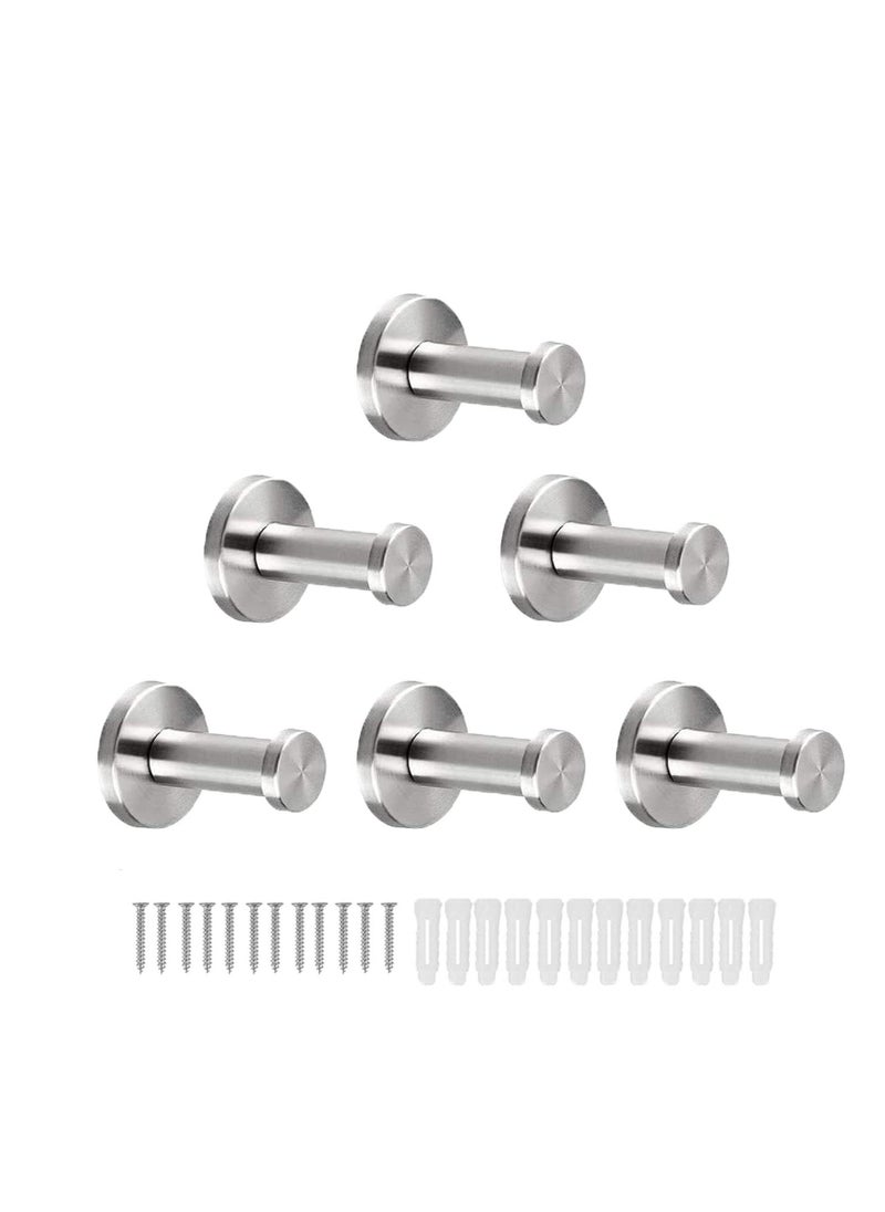 6 Pack Bathroom Towel Hooks, Robe Hook Stainless Steel Heavy Duty Clothes Hanger for Bathroom Bedroom Kitchen Hotel (12 screws + 12 nuts)