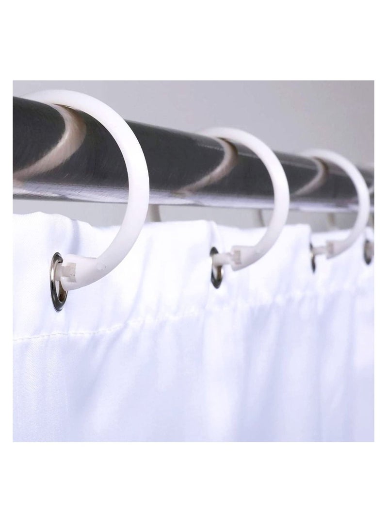 12 PCS White Plastic Shower Curtain Rings, Easy Snap Closure Shower Curtain