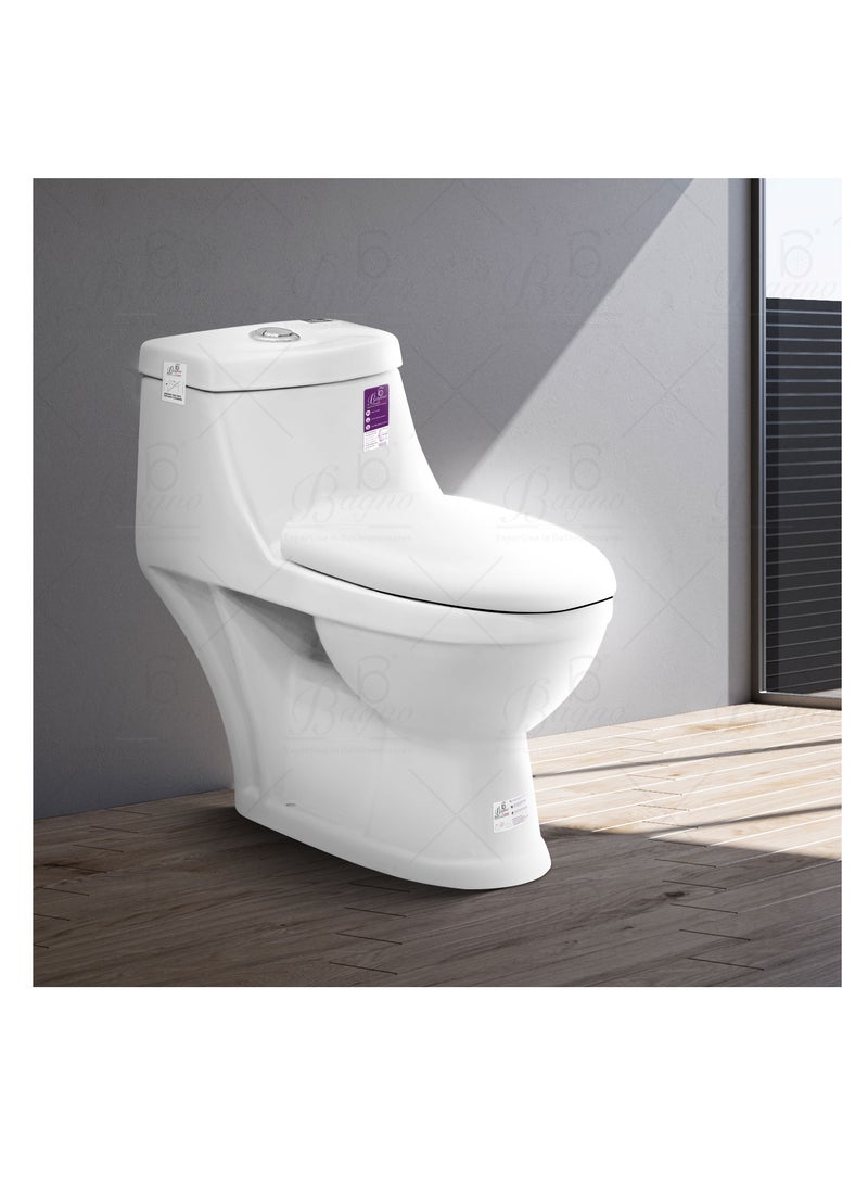 B BAGNO White Floor Mounted Water Closet WC08 S TRAP With WC Seat Cover, Flush Fittings & Accesories