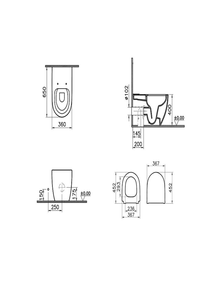 VitrA Rimless Floor Standing WC Toilet 65 cm (D) - Glossy White