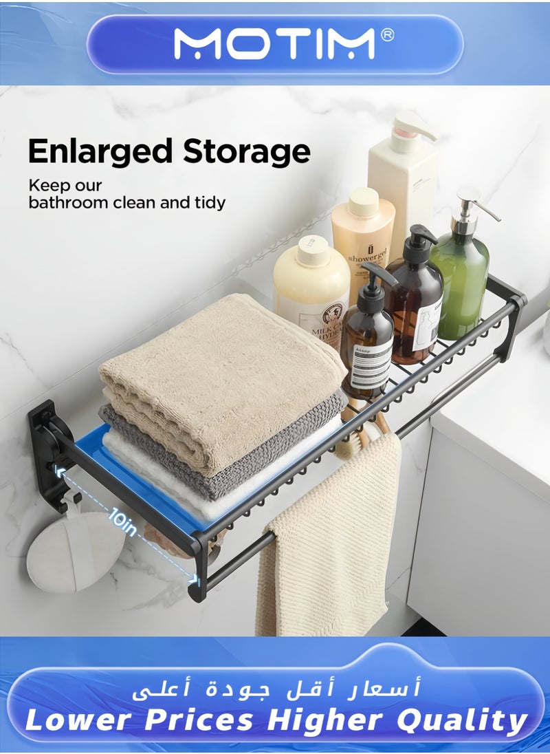 Towel Rail Bathroom Towel Rack Foldable Double Towel Holder with Towel Bar and Hooks for Bathroom Kitchen Thicken Space Aluminum Towel Shelf Wall Mount No Drill