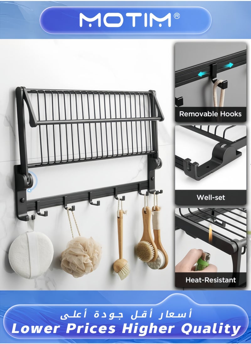 Towel Rail Bathroom Towel Rack Foldable Double Towel Holder with Towel Bar and Hooks for Bathroom Kitchen Thicken Space Aluminum Towel Shelf Wall Mount No Drill