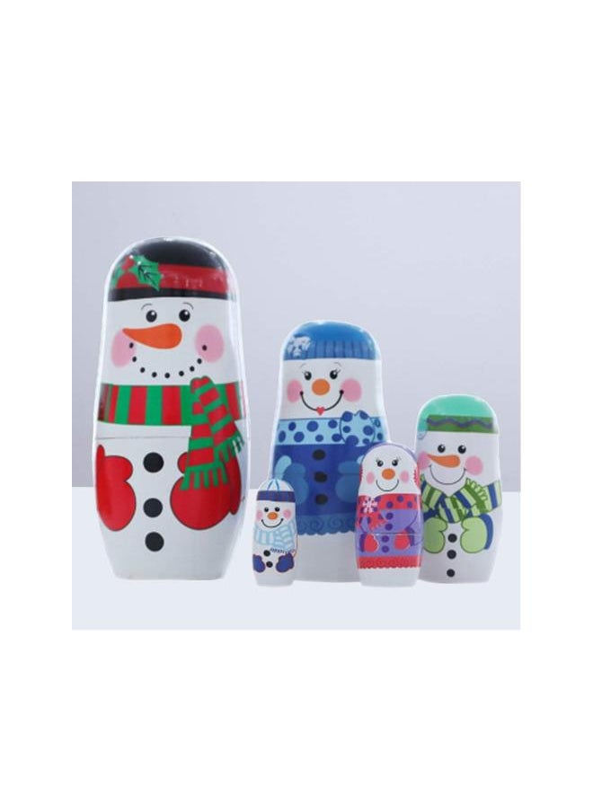 silvercnc Wooden Russian Nesting Dolls 5 Layers Novelty Snowman Stacking Nested Handmade Toys for Children Kids Christmas Winter Party Wishing Gift