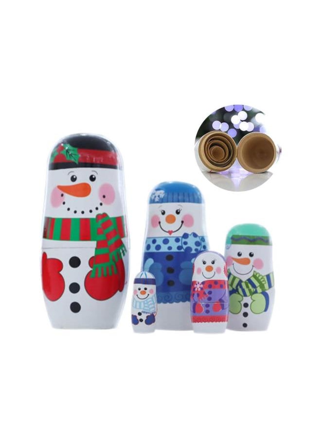 silvercnc Wooden Russian Nesting Dolls 5 Layers Novelty Snowman Stacking Nested Handmade Toys for Children Kids Christmas Winter Party Wishing Gift