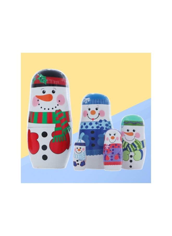 silvercnc Wooden Russian Nesting Dolls 5 Layers Novelty Snowman Stacking Nested Handmade Toys for Children Kids Christmas Winter Party Wishing Gift