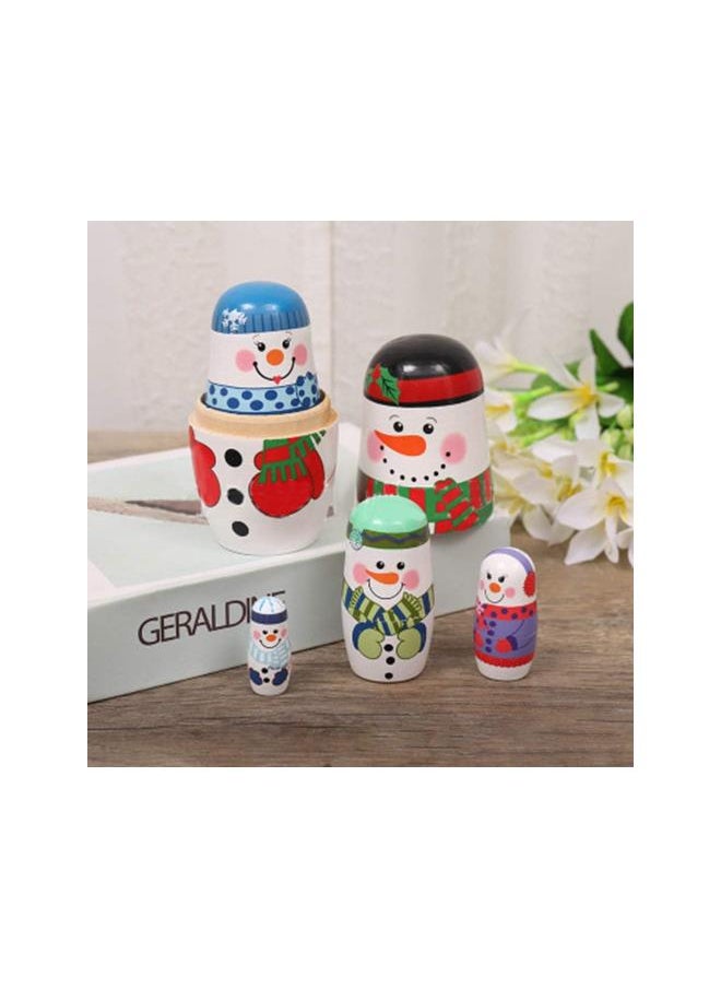 silvercnc Wooden Russian Nesting Dolls 5 Layers Novelty Snowman Stacking Nested Handmade Toys for Children Kids Christmas Winter Party Wishing Gift