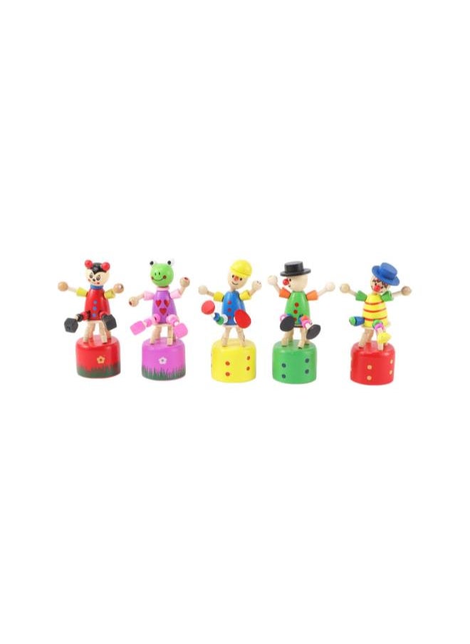 silvercnc 5pcs Wooden Push up Toy Finger Puppets Thumb Press Base Wooden Clown Puppets for Home Office Desk Decoration