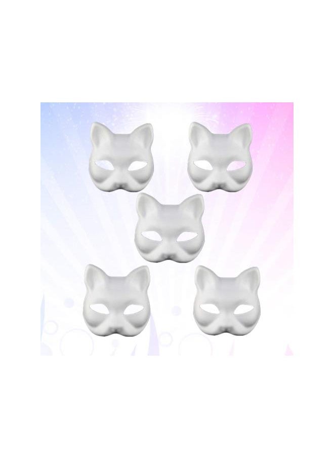 silvercnc 5pcs White Masks DIY Unpainted Cat Half Face Masks Animal Plain Masquerade Masks for Kids Decorating Craft Party Favors