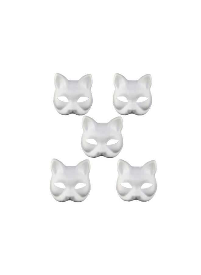 silvercnc 5pcs White Masks DIY Unpainted Cat Half Face Masks Animal Plain Masquerade Masks for Kids Decorating Craft Party Favors