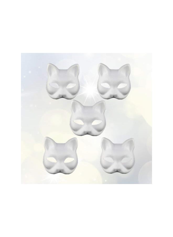 silvercnc 5pcs White Masks DIY Unpainted Cat Half Face Masks Animal Plain Masquerade Masks for Kids Decorating Craft Party Favors