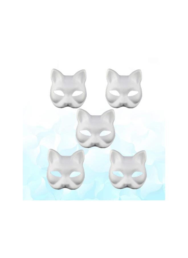 silvercnc 5pcs White Masks DIY Unpainted Cat Half Face Masks Animal Plain Masquerade Masks for Kids Decorating Craft Party Favors