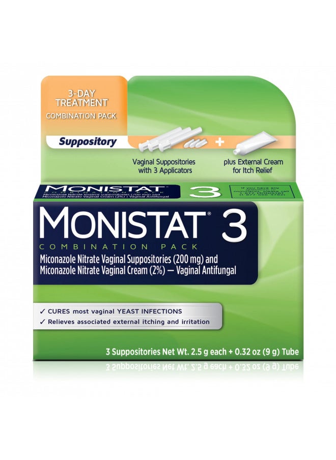 Monistat 3-Day Yeast Infection Treatment Suppositories + Itch Relief Cream, 7 Piece Set