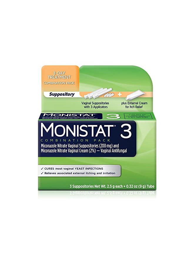 Monistat 3-Day Yeast Infection Treatment Suppositories + Itch Relief Cream, 7 Piece Set