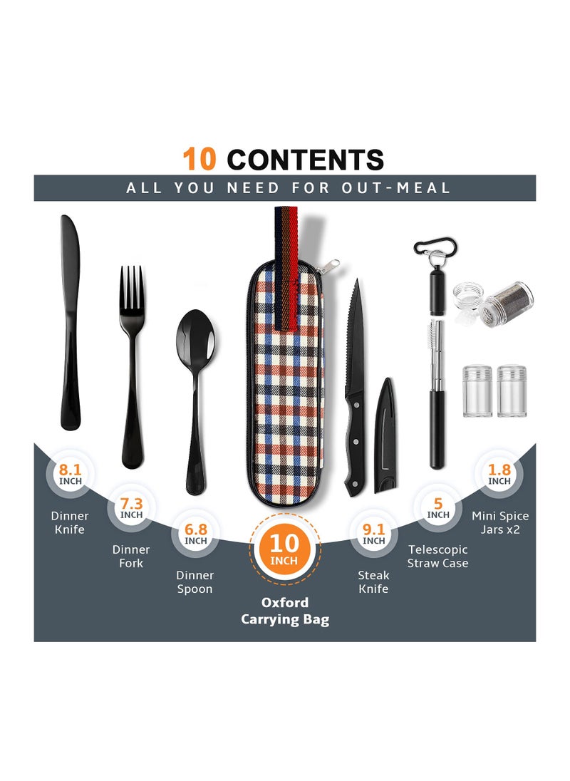 Portable Travel Utensils Set, Travel Camping Cutlery Set Reusable Stainless Steel Flatware Camping Cutlery Set with Case Outdoor Travel Utensils Kit Camping Flatware Kit for Office School Picnic